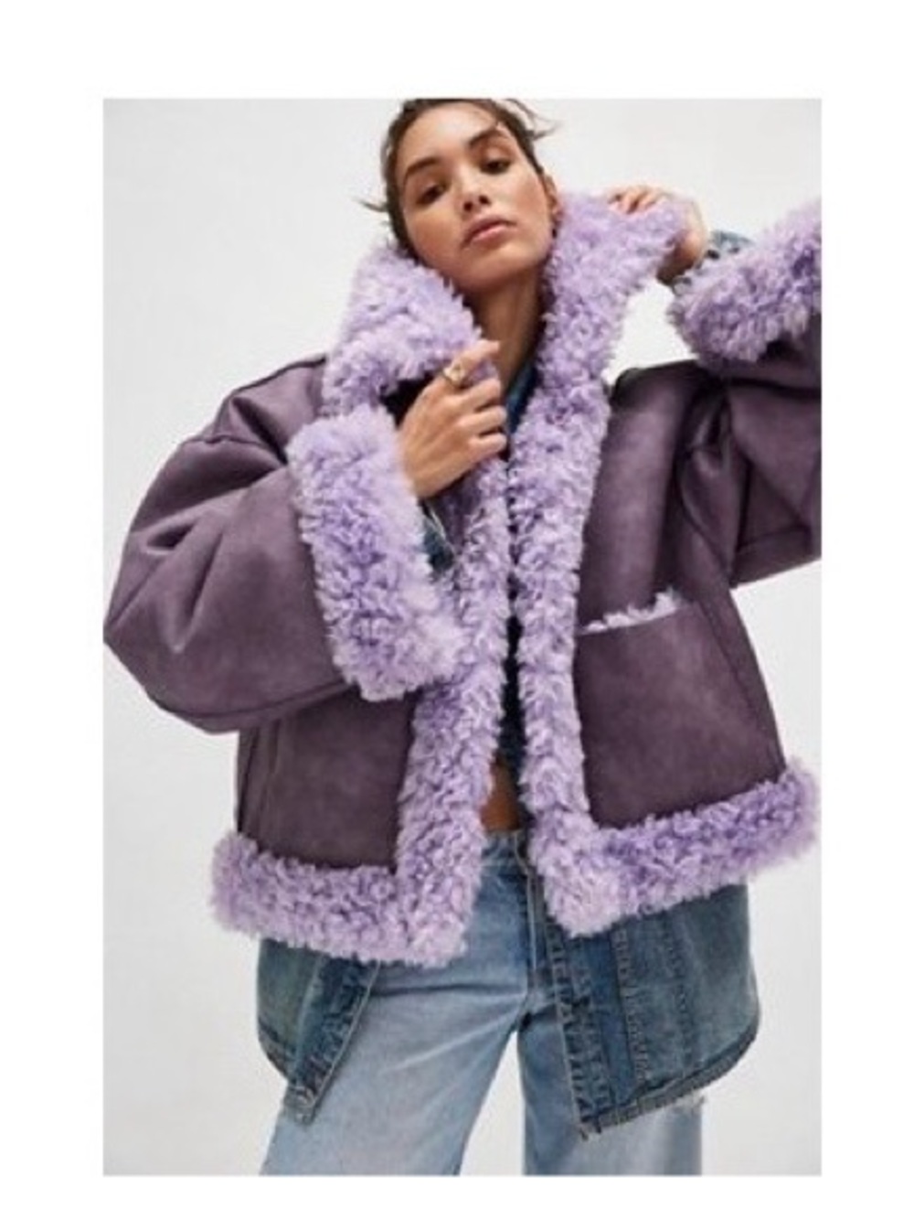 NWT - Free People Lavender Faux Shearling Aviator Jacket